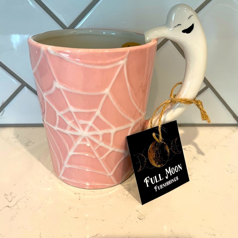 NWT pink ghost spiderweb mug